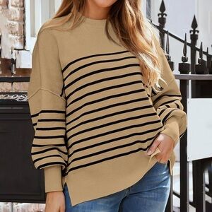 Boutique Striped Tan Black Sweater